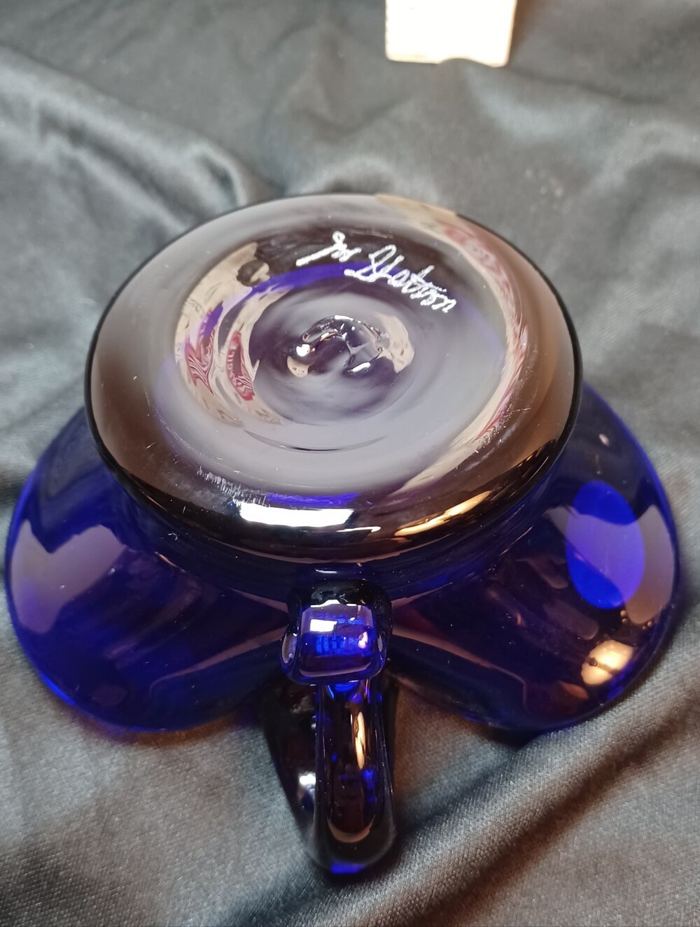 Vintage Art Glass Cobalt Blue Glass Decorative Bowl Signed By J.W. Shelton - Picture 3 of 9